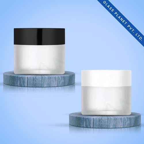 50GM Clear Frosted Glass Jar Imported with Black and White Cap