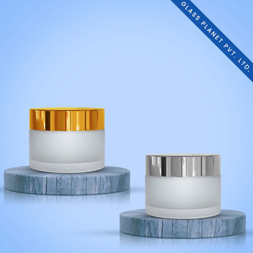 30gm Clear Frosted Glass Jar Imported with Glossy Golden or Silver Cap